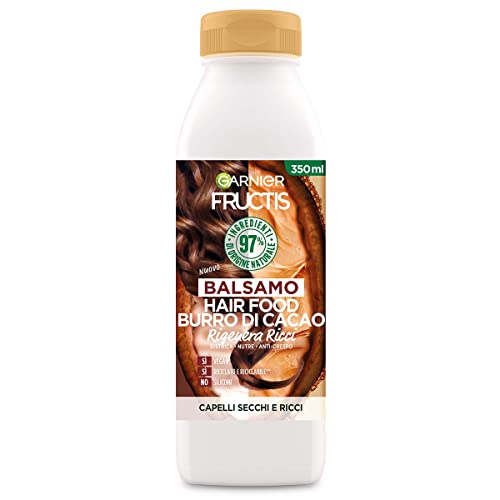 Garnier Fructis Hair Food Burro Di Cacao Rigenerante, Balsamo Per Capelli Secchi E Ricci, 97% Di Ingredienti Di Origine Naturale, Senza Siliconi, 350