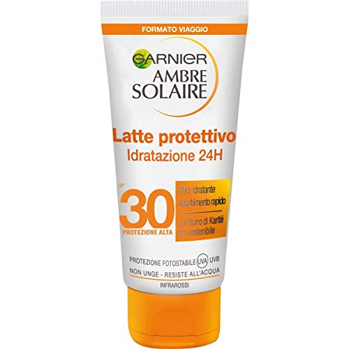 Garnier Ambre Solaire Latte Protettivo Ip 50+, Protezione Molto Alta, Idratazione 24H, Formato Da Viaggio, 50 Ml
