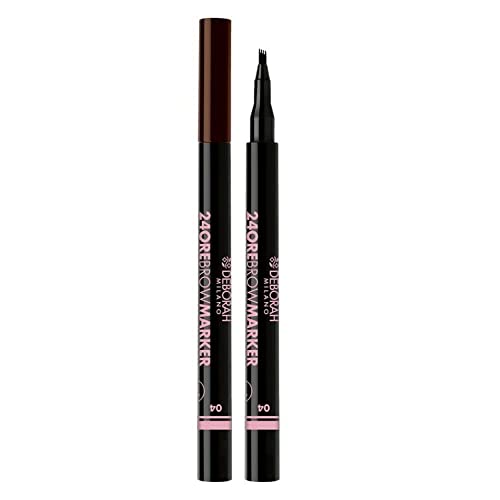 Deborah Milano - 24 Ore Brow Marker, 04 Brunette, Penna Sopracciglia Effetto Microblading A Lunga Tenuta, Delinea E Riempie Le Sopracciglia, 0.8 Gr