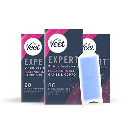 Veet Expert, Strisce Depilatorie Corpo E Braccia Pelli Normali 60 Strisce, 3 Confezioni
