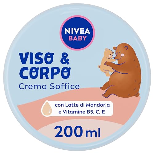 Nivea Baby Viso & Corpo Crema Soffice 200Ml, Crema Corpo Bambini Idratante E Nutriente, Crema Viso Neonato Con Latte Di Mandorla E Vitamine, Crema Cor