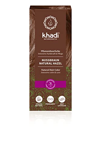 Khadi Castano Nocciola Tinta Per Capelli, Colore Brillante Fino A Un Intenso Castano Cioccolato, 100% Vegetale E Vegano, Cosmetico Naturale, 100G