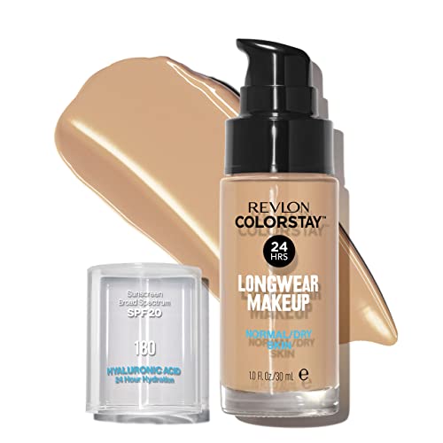 Revlon Colorstay, Fondotinta Per Pelle Normale E Secca, Con Protezione Solare Spf 20, Formula Duratura, Oil Free (30Ml), 180 Sand Beige