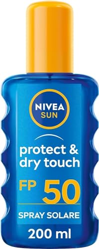 Nivea Sun Crema Solare Spray Protect & Dry Touch Fp 50 200 Ml, Trasparente E Resistente All'Acqua, Protezione In Pratico Flacone In Spray