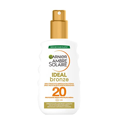 Garnier Ambre Solaire Spray Protettivo Abbronzante Ideal Bronze, Viso E Corpo, Attivatore Di Melanina Per Un'Abbronzatura Intensa E Uniforme, Con Prot