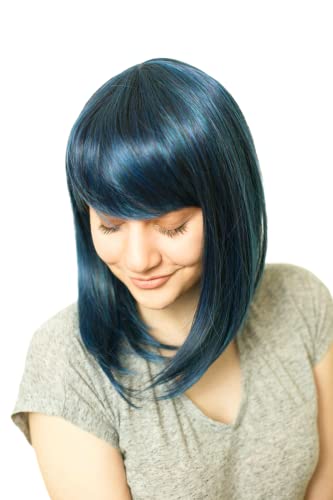 Prettyland Parrucca Donna Liscia E Opaca Come Capelli Veri Aspetto Naturale Medio-Lungo - Misto Blu Nero C180