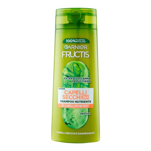 Garnier Fructis Shampoo Nutriente 2In1, Per Capelli Secchi E Danneggiati, Azione Riparatrice, Con Estratto Di Canna Da Zucchero, 250 Ml