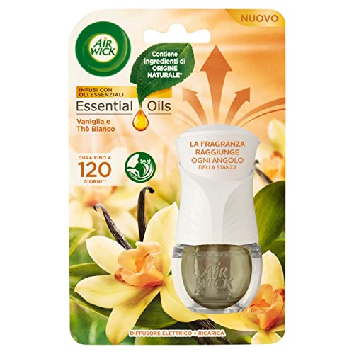 Airwick Kit Diffusore Elettrico Di Oli Essenziali: 1 Diffusore Completo Gadget, 1 Ricarica Alla Fragranza Vaniglia E Thè Bianco, 19Ml