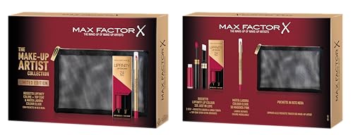 Max Factor Cofanetto Regalo The Make-Up Artist Collection, Pochette In Rete Nera Con Lipfinity Rossetto Liquido A 2 Fasi + Gloss Top Coat 335 Just In