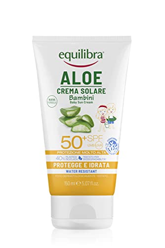 Equilibra Solari, Aloe Crema Solare Bambini Spf 50+, Crema Solare Pelli Delicate A Base Di Aloe Vera, Olio Di Argan, Olio Di Cocco, Burro Di Karité E