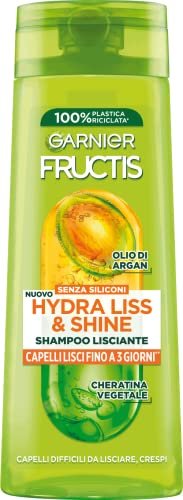 Garnier Fructis Shampoo Lisciante, Per Capelli Crespi, Effetto Luminoso, Con Olio Di Argan E Cheratina Vegetale, Hydra Liss & Shine, 250 Ml