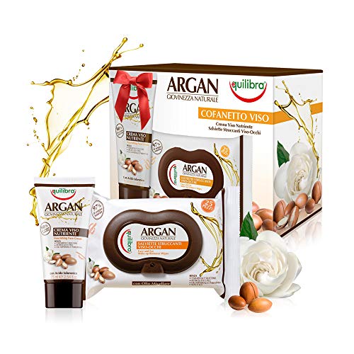 Equilibra Viso, Cofanetto Viso Argan, Crema Viso Argan Nutriente, Salviette Viso-Occhi Argan Struccanti, Confezione Regalo