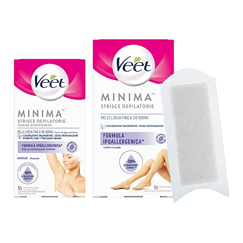 Veet Minima Strisce Depilatorie Anallergiche, Strisce Per Ascelle E Strisce Per Corpo E Gambe, 2 Confezioni Da 16 Strisce Ciascuna