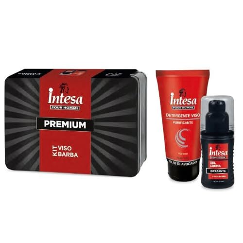 Intesa Pour Homme Premium Confezione Regalo Uomo Kit Viso Barba Gel Detergente Viso Gel Crema Idratante