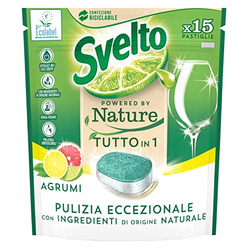 Svelto Powered By Nature Tutto In 1 Pastiglie Per Lavastoviglie Pulizia Eccezionale Profumo Agrumi - Confezione Da 15 Pastiglie