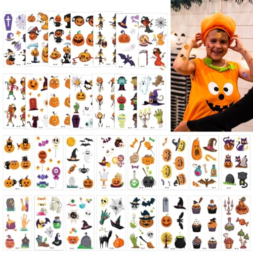 Halloween Tatuaggi,30 Pezzi Halloween Tatuaggi Set,Halloween Tatuaggi Temporanei Bambini,Adesivi Tatuaggi Di Halloween,Regali Gadget Per Festa Di Hall