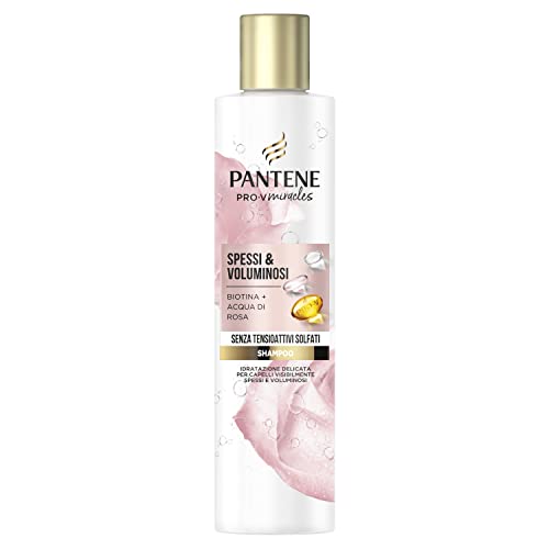 Pantene Pro-V Miracles Shampoo Spessi E Voluminosi Con Biotina E Acqua Di Rosa, Idrata Delicatamente I Capelli Secchi E Danneggiati, 225 Ml