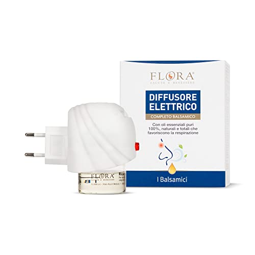 Flora I Balsamici Diffusore Elettrico Completo 25 Ml - Purifica E Rinfresca L'Aria Degli Ambienti Domestici Con Oli Essenziali Balsamici 100% Puri