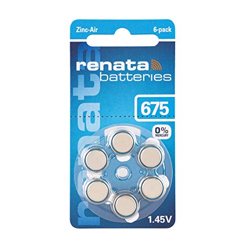 Renata Pbz7309-1 Za675.Dp6 0Hg Hearing Aid Pr44 - Pila A Bottone Za 675 Zinco-Aria, 660 Mah, 1,4 V, 6 Pezzi