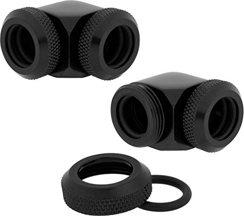 Corsair Hydro X Xf Serie, Xf Hardline 90° Raccordi De 12 Mm, Confezione Da Due (Ottone Massiccio Durata, Finitura Alta Qualità, Doppia Guarnizione O-R