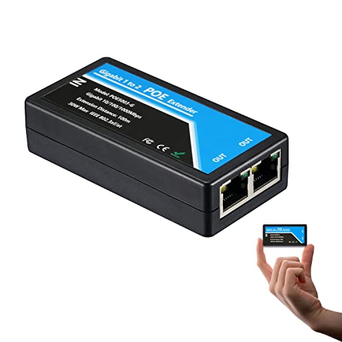 Revotech Gigabit 2 Porte Poe Extender, Ieee 802.3Af/At Poe+ Standard, 10/100/1000Mbps, Ripetitore Poe 100 Metri (328 Ft), Extender 1 In 2 Out, Per Poe