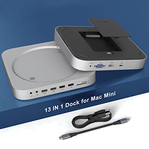 13 In 1 Mac Mini Dock Con Custodia Per Disco Rigido Per Mac Mini M1 Con Slot Ssd/Hdd, Hdmi, Vga, 2 * Usb 3.0, 2 * Usb 2.0, Tf/Sd, Jack Video/Audio Per