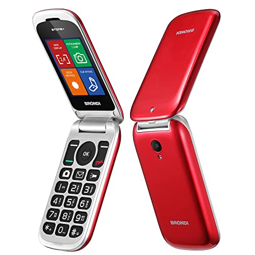 Brondi Stone+ - Sbloccato, 0Gb, Cellulare Con Apertura A Conchiglia E Flip Attivo, Dual Sim, Display 2.4 Pollici, Rosso