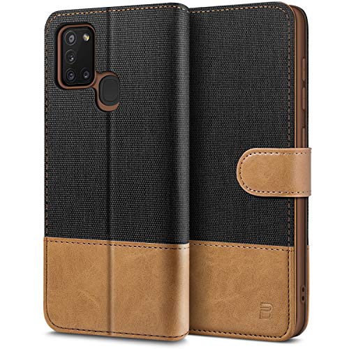 Bez Cover Samsung A21S, Custodia Per Portafoglio Samsung Galaxy A21S Protettiva In Tela E Pu Pelle Portafoglio Flip Cover Con Chiusura Magnetica, Nero