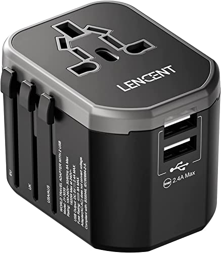 Adattatore Universale Da Viaggio, Lencent All In One Caricatore Adattatore Di Alimentazione Internazionali Con 2 Porta Usb Per Inglese/Americana/Europ