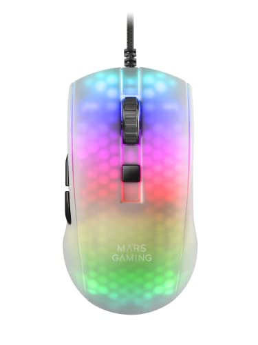 Marsgaming Mmrw Bianco, Mouse Gaming Rgb Chroma, Struttura Traslucida Ultraleggera 58G, 12800 Dpi, Switches Meccanici Huano