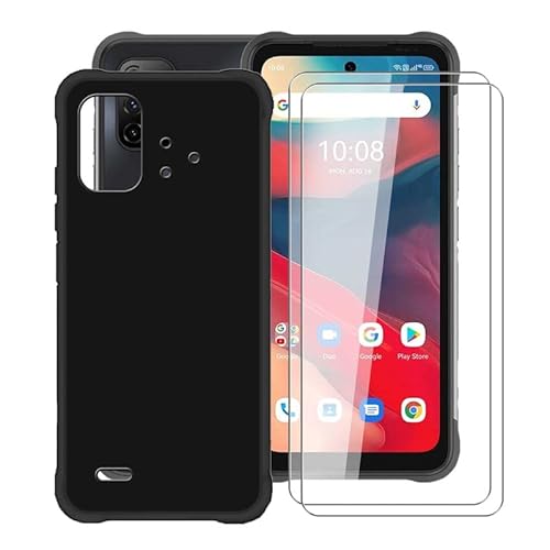 Hgjtf Cover Per Umidigi Bison 2 (6.50") Con 2 Pezzi Pellicola Vetro Temperato, Nero Tpu Antiurto Morbido Protettiva Case, Ultra Sottile Anti-Graffio S