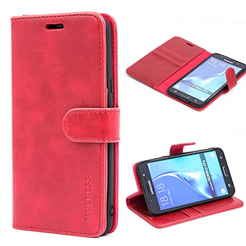 Mulbess Custodia Per Samsung Galaxy J7 / J7 Duos 2016, Cover Cellulare, Tasca Slot Carta, Supporto Stand, Magnetica Chiusura, Vintage Vino Rosso