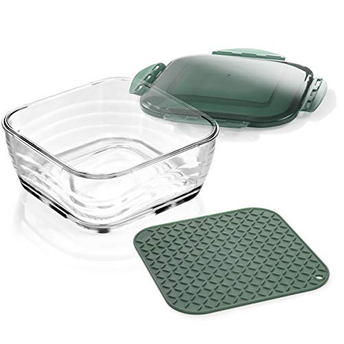 Genius Nicer Dicer Chef A27054 - Ciotola Grande In Vetro Con Coperchio E Tappetino In Silicone, Adatta Al Forno E Al Congelatore, 2800 Ml