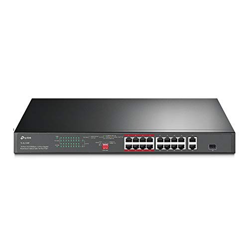 Tp-Link 16-Port 10/100 Mbps + 2-Port Gigabit Rackmount Poe Switch With 16-Port Poe+