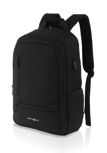 Magix Zaino Per Laptop 16" Explorer Nero. Porta Di Ricarica Usb, Resistente All'Acqua, Tasca Nascosta, Spazio Per Pc Fino A 16 Pollici, Ampio Spazio,