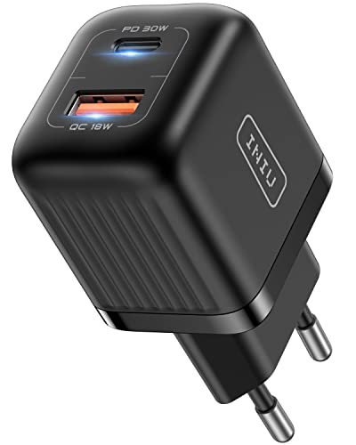 Caricatore Usb C, Iniu Ricarica 30W Caricabatterie Alimentatore 2-Porte (Usb C+Usb A) Presa Usb C Pd 3.0 Super Veloce,Tipo C Charger Spina Per Iphone