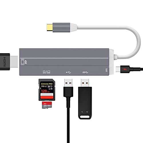 Hub Usb C Con Hdmi 4K - Daffodil Hub05-6 In 1 Adattatore Multiporta Usb C Hub, Usb 3.0, Usb 2.0, Lettore Schede Sd/Tf, Ricarica Rapida Pd Compatibile