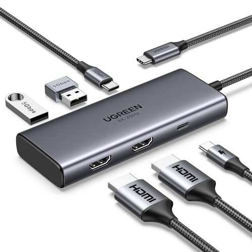 Ugreen Revodok Hub Usb C Doppio Hdmi 8K30Hz 4K60Hz Adattatore Usb C A Usb 3.0 Pd 100W Docking Station 6 In 1 Compatibile Con Macbook Pro Air Surface P