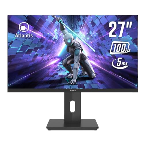 Atlantis Monitor 27 Pollici Gaming 100Hz, Schermo 27", Full Hd 1920X1080, Vga Hdmi E Dp, Multimediale,Freesync,Alzabile Inclinabile, Pivot Risposta 5M