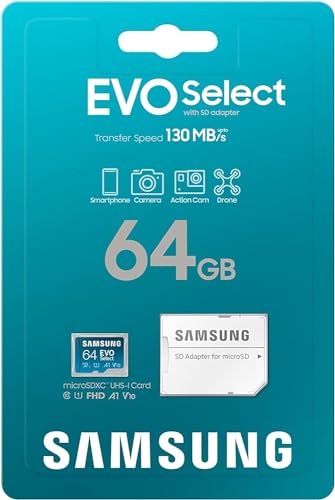 Samsung Memorie Mb-Me64Ka Evo Select Scheda Microsd Da 64 Gb, Uhs-I U1, Fino A 130 Mb/S, Adattatore Sd Incluso