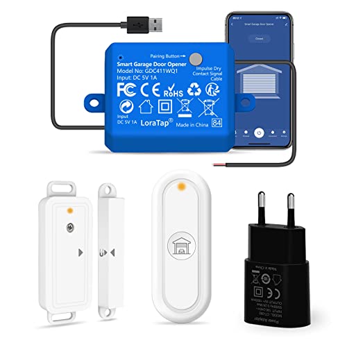 Loratap Apriporta Wifi Garage Door Opener Con Telecomando Rf, Apricancello Intelligente Con Sensori Porta Wireless, Controllo App Smart Life, Compatib