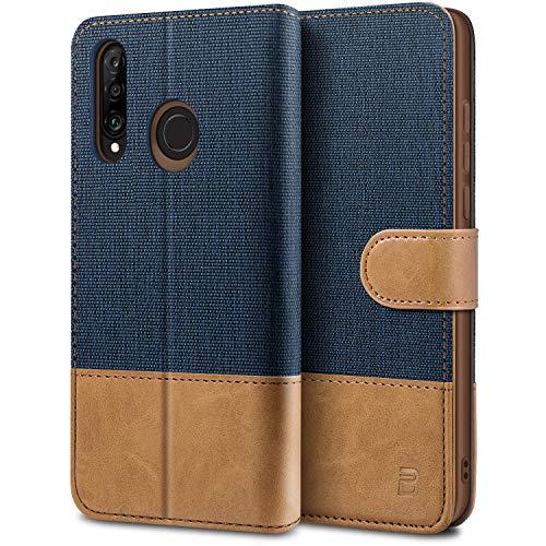Bez Cover Huawei P30 Lite, Custodia Per Portafoglio Huawei P30 Lite Protettiva In Tela E Pu Pelle Portafoglio Flip Cover Con Chiusura Magnetica, Blu N