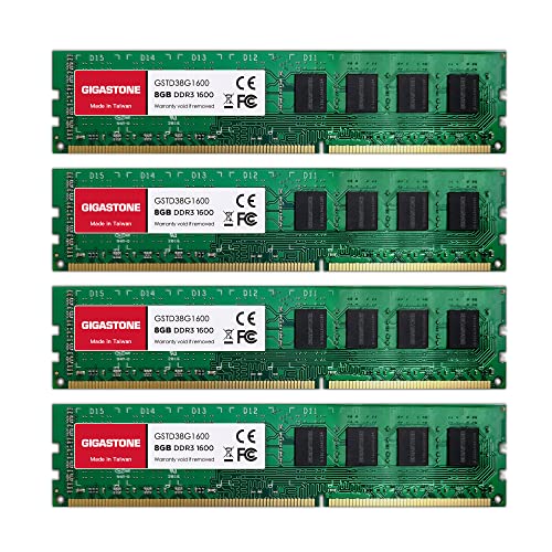 [Ram Ddr3] Gigastone Desktop Ram 32Gb (4X8Gb) Ddr3-1600Mhz Pc3-12800 Unbuffered Non-Ecc 1.5V Cl11 240 Pin Udimm Ram Di Memoria Ideale Per Desktop, Com