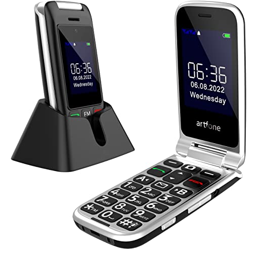 Artfone Telefono Cellulare Per Anziani A Conchiglia Con Tasti Grandi Funzione Sos Volume Alto 2.4" Doppia Display Doppia Scheda Sim Sbloccata Fotocame