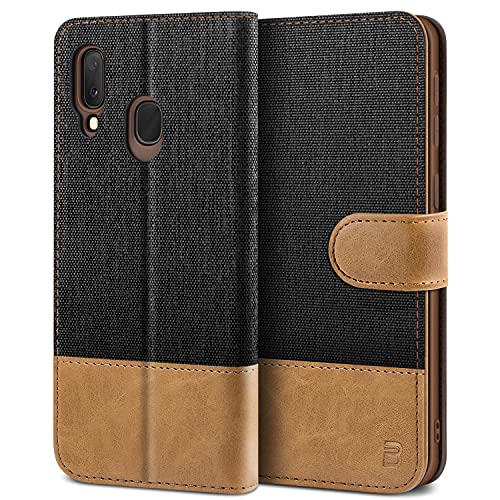 Bez Cover Samsung A20E, Custodia Per Portafoglio Samsung Galaxy A20E Protettiva In Tela E Pu Pelle Portafoglio Flip Cover Con Chiusura Magnetica, Nero