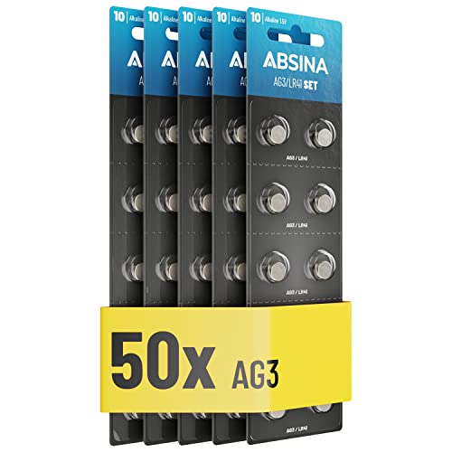 Absina 50X Pile Lr41 Ag3 - Batterie Lr41 Bottone 1,5V Alcaline A Prova Di Perdite E Longevoli - Lr736 / L736 / G3 / G3A / 3Ga / 192 / Gp192 / V3Ga / R