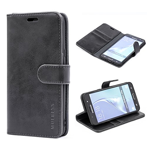 Mulbess Custodia Per Samsung Galaxy J7 / J7 Duos 2016, Custodia Magnetica Flip Con Chiusura, Sintetica Portacellulare Protezione, Vintage Nero