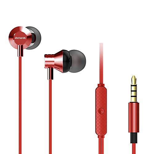Aiwa - Estm-50Rd Auricolari Stereo In-Ear Leggeri E Compatti, Con Telecomando E Microfono Vivavoce, Audio Di Qualità, Connettore Placcato Oro Da 3,5’’