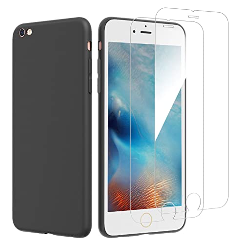 New'C Cover Per Iphone 6 Plus E Iphone 6S Plus (5.5) In Silicone Custodia Ultra Sottile Nero E 2× Vetro Temperato Per Iphone 6 Plus E Iphone 6S Plus (
