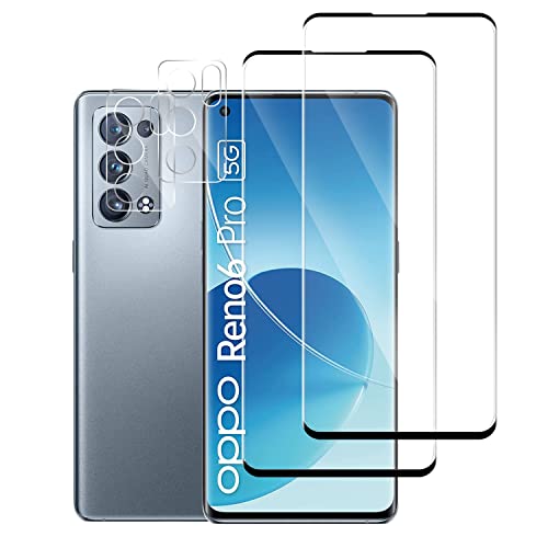 Pcircb 【2 Pack +2 Pack 】 Pellicola Vetro Temperato+Fotocamera Vetro Temperato Per Oppo Reno6 Pro 5G, 9H Protezione Schermo, Anti Graffi Hd Trasparenza
